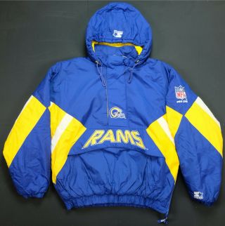 Rare Vintage Starter Los Angeles Rams Pullover Puffer Parka Jacket 90s La Sz Xl