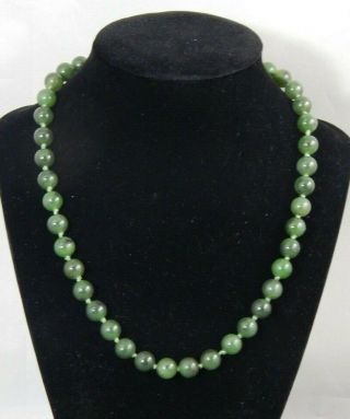 Vintage Chinese Export Hand Knotted Mottled Green Jadeite Jade Bead Necklace 18 