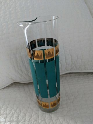 Vintage Fred Press Mid Century Modern Barware Cocktail Pitcher,  Gold & Turquoise
