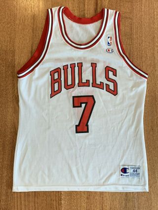 Rare Vintage Champion Nba Jersey Sz 44 Toni Kukoc Chicago Bulls Home White Retro