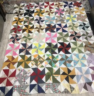 Vintage Pinwheel Quilt Top 80 X 64 No Stains Or Tears