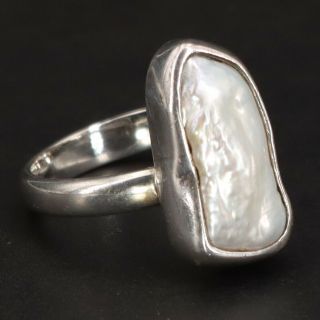 Vtg Sterling Silver - Southwestern Baroque Pearl Abstract Ring Size 7.  5 - 5.  5g