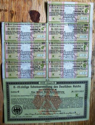 Vintage German 1,  000,  000 (one Million) Marks Bond With Coupons 1923