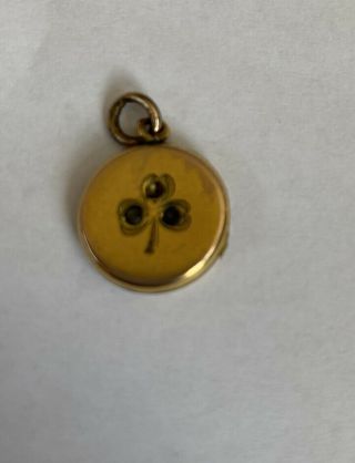 Vintage Gold Filled Small Round Locket Pendant Lucky Clover Shamrock 2