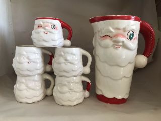 Vintage Holt Howard 5 Mugs & Pitcher Christmas Santa 1959 Ceramic Made Japan Hh