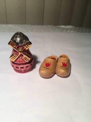 Vintage Arcadia Mini Windmill And Dutch Shoes Salt And Pepper Shakers