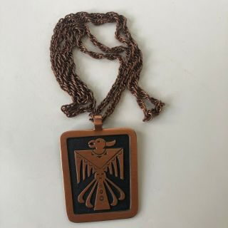 Vintage Sw Indian Solid Copper Thunderbird Pendant Necklace