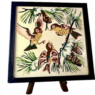 Vintage Paint By Number Mid Century Modern 1950s Framed Signed Pine Warblers