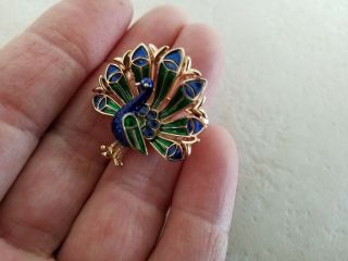 Gorgeous Charming Signed Vintage Crown Trifari Enamel Peacock Brooch Pin