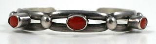 Vintage Sterling Silver Navajo Or Zuni Style Red Coral Cuff Bracelet
