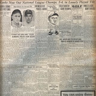 5 1927 newspapers YORK YANKEES v PIRATES in BASEBALL WORLD SERIES Babe Ruth 3