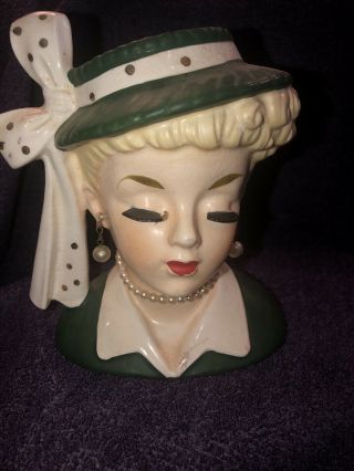 Vintage 1956 “lucy” Head Vase Napco C2633b - 5 1/2 " Green