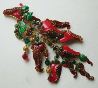 Vintage 80s Lunch At The Ritz Red Chili Pepper Enamel Rhinestone Single Earring