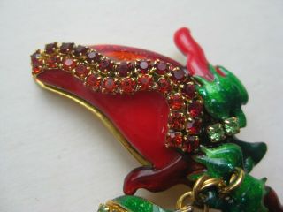 Vintage 80s Lunch at the Ritz Red Chili Pepper Enamel Rhinestone Single Earring 2