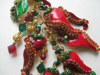 Vintage 80s Lunch at the Ritz Red Chili Pepper Enamel Rhinestone Single Earring 3
