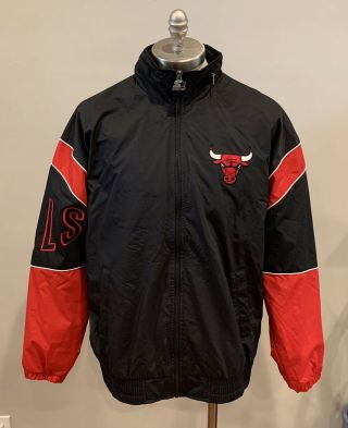 Vintage Chicago Bulls Starter Jacket Men’s Size L Black/red Windbreaker