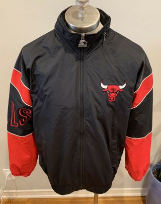 Vintage Chicago Bulls Starter Jacket Men’s Size L Black/Red Windbreaker 2
