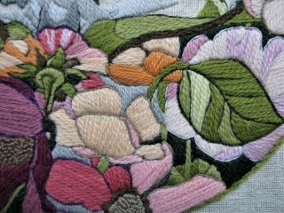 Elegant Garden Cat Vintage Floral Round Finished Kit Completed Crewel Embroidery 2