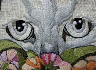Elegant Garden Cat Vintage Floral Round Finished Kit Completed Crewel Embroidery 3