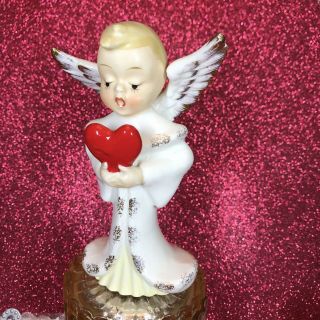 Vtg Shafford Valentine Angel Boy Holding Big Red Heart Figurine Japan 2