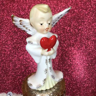 Vtg Shafford Valentine Angel Boy Holding Big Red Heart Figurine Japan 3