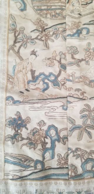 Vintage to Antique Chinese or Japanese Silk Embroidery Hand Stitched Panel Blue 2