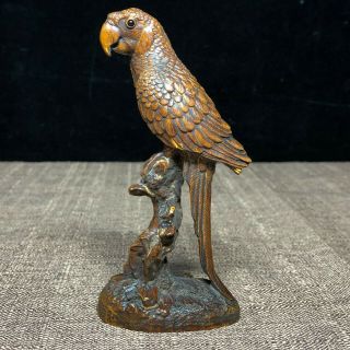 Old Vintage Boxwood Collectible Carved Japanese Netsuke Parrot Ornament Statue