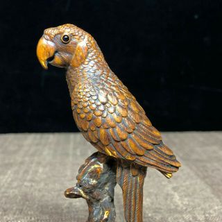 Old Vintage Boxwood Collectible Carved Japanese Netsuke Parrot Ornament Statue 2