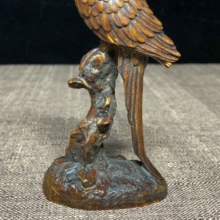 Old Vintage Boxwood Collectible Carved Japanese Netsuke Parrot Ornament Statue 3