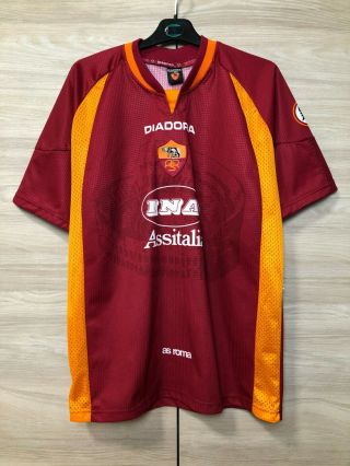 As Roma 1997 - 1998 Home Football Soccer Diadora Vintage Shirt Jersey Maglia Sz L
