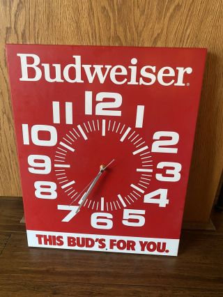 Vintage Budweiser Bud King Of Beer Metal Clock Sign Signet Graphics Rare