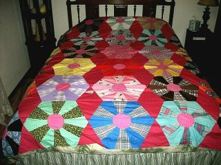 Vintage Unfinished Hand - Pieced Multicolor Quilt Top 83 X 86 Full/queen