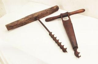 Vtg Antique T Handle Coopers Barrel Bung Hole Wood Auger Hand Drill Farm Tool