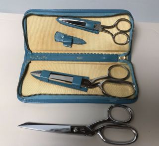 Vintage Wiss Usa Sewing Scissors Set In Zipper Case