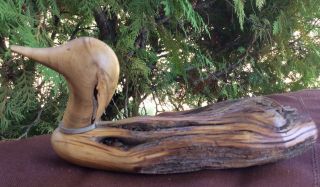 Vintage Hand Carved Juniper Fence Posts Wood Duck,  Signed Wayne Murray,  Montana