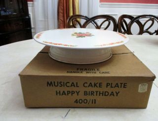 Vtg 1950s Swiss Happy Birthday Musical Revolving Cake Plate Stand Music