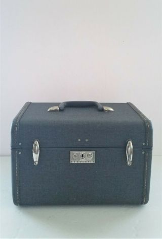 Vintage Blue Samsonite Train/cosmetic Case Luggage Marbleized Make Up Tray & Key