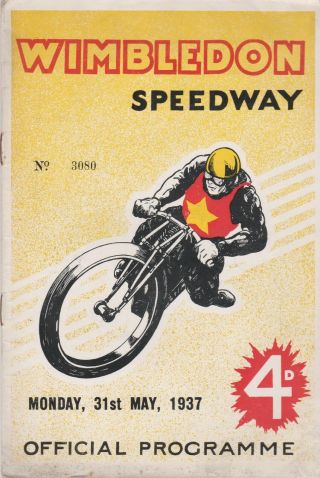 Vintage 1937 Speedway Programme Wimbledon V West Ham