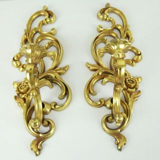Wear Vintage Syroco Hollywood Regency Candle Wall Sconces Gold Tone Ornate 70s