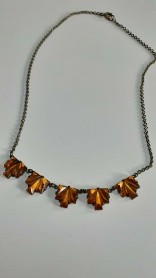 Vintage Art Deco Vauxhall Amber Orange Glass Necklace