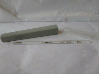 Vintage Thermometer C - Nan Iii B - D Usa Glass Fever With Gray & Clear Carring Case