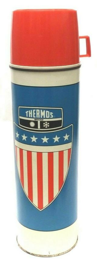 Vtg Thermos 13.  5 " Red White Blue Flag 5 Cup 1975 King Seeley