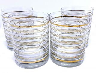 Vtg Set Georges Briard Gold Striped Double Old Fashioned Glasses Lowball Mcm 4ct