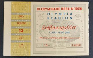 1936 Berlin Summer Olympic Games Opening Ceremony Ticket