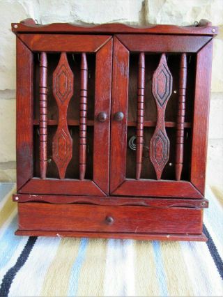 Vintage Wood Spice Rack Cabinet With Door & Drawer Or Key Rack Hangs Or Counter