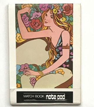 Vintage Matchbook Style Note Pad 50 Sheets Flower Girl 70s Mod Art 4.  5” Agora