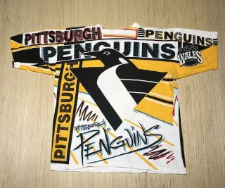 Vintage 90s Magic Johnson Ts Pittsburgh Penguins Nhl All Over Print Shirt L