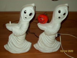 (2) Vintage Halloween Blow Mold Empire Ghost 1 W/ Pumpkin Lighted 12 "