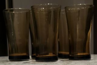 Vintage Smoked Brown Flared Mid Century Modern Drinking Glasses - Set Of 8