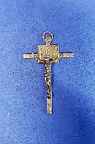 Vintage Crucifix Cross Pendant,  Pax,  Sterling Chapel.  Rosary,  Silver.  8 Grams.